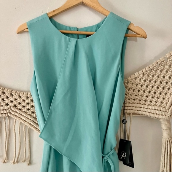 NWT Adrianna Papell Aruba Blue Gauzy Crepe Draped Front Dress - Picture 6 of 12